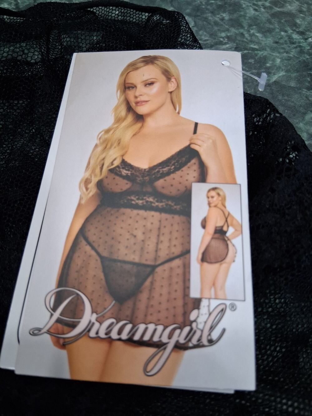 Dreamgirl Sheer Babydoll W/ G String Nightie Dot Sexy Black Lingerie 1x/2x NWT
